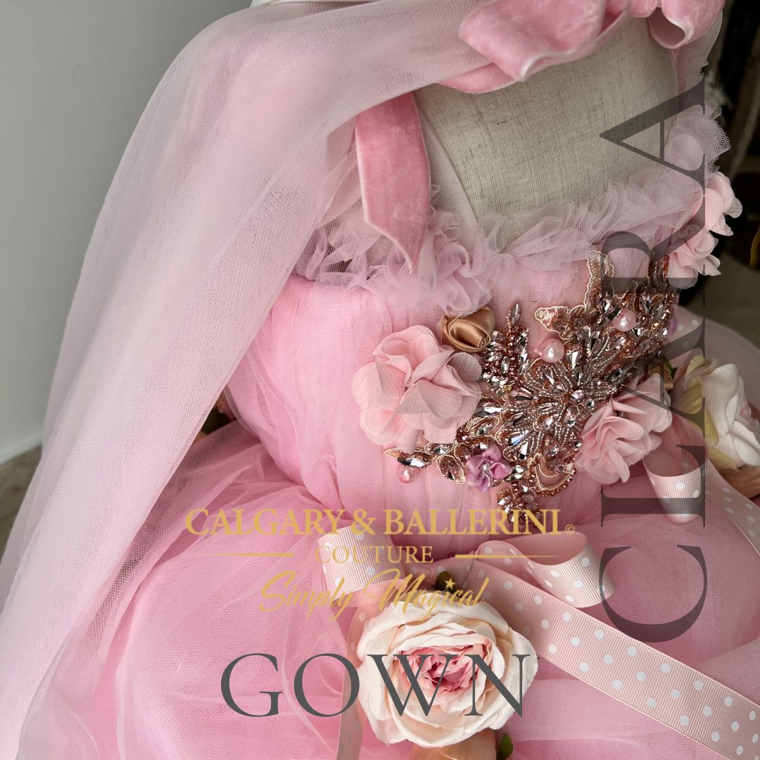 close up pink bodice with flowers princess dress dress