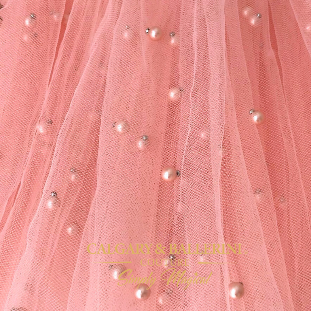Shop Vogue-worthy Saint-Tropez Peach Pearl Feather Gown for Baby Girls 6