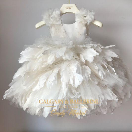 couture white Feather Birthday Dress pageant 