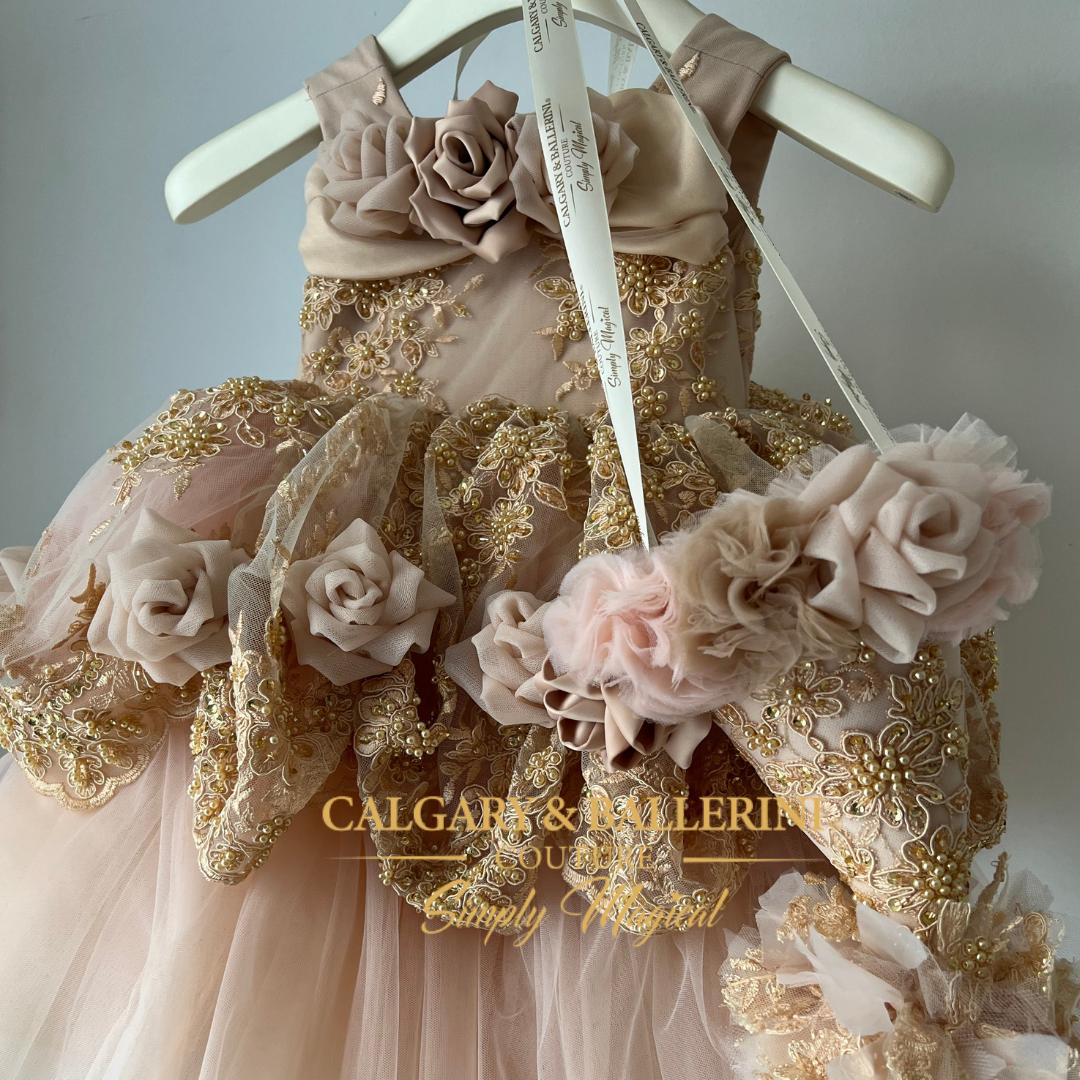 designer luxury rose gold baby dress  for girls