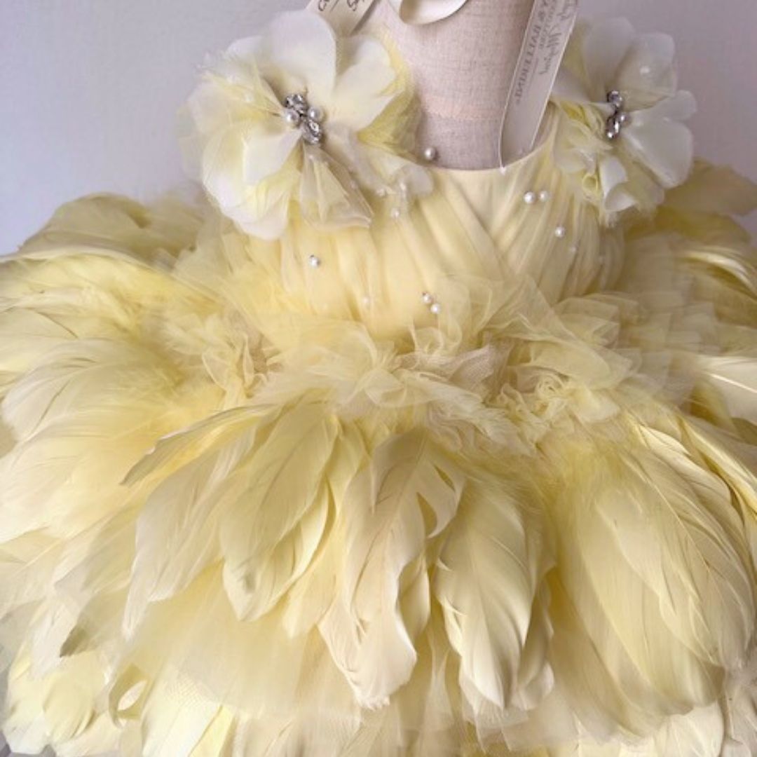 couture knee length feather dress for baby 