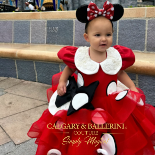 Custom Minnie Mouse-Inspired Birthday Dress with Red Bow