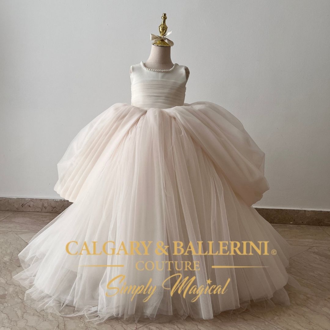 Chiffon Blush Princess Dress with Stole and Muff