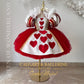 Designer red hearts puffy princess dress, luxury knee length couture with satin collar and sequined trim, handmade gold lace details for royal celebrations, Calgary and Ballerini.