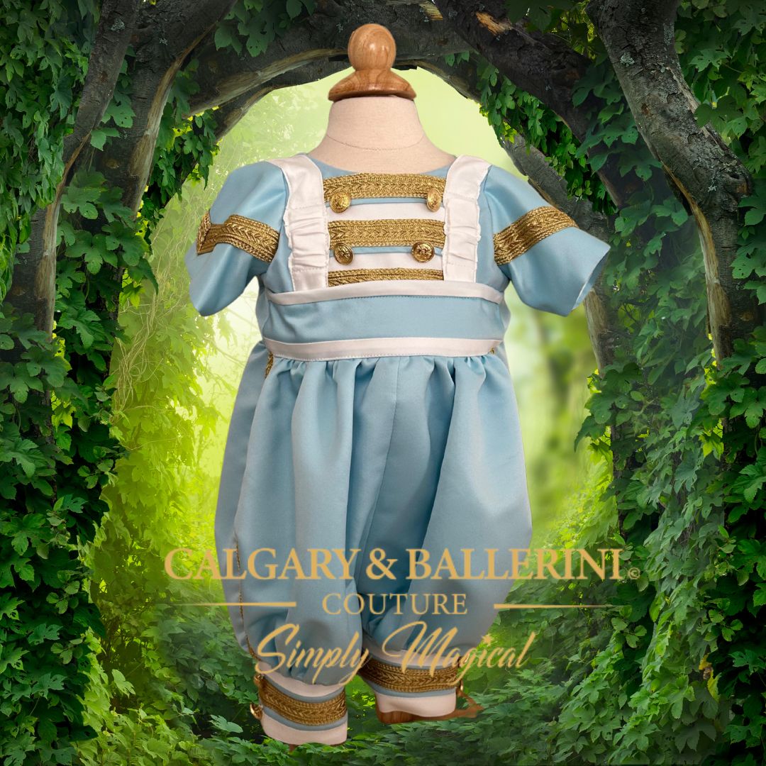 Baby Boy Couture Blue Christmas Romper | $399 Designer Holiday Outfit | Calgary & Ballerini