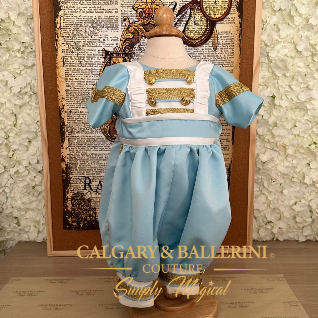 Little Drummer Prince Blue Christmas Couture Ensemble $399 (Ages 6M–2 yrs)