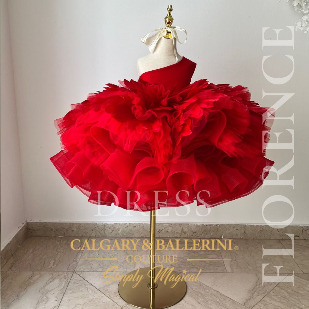 Elegant red feather dress for weddings and special occasions, perfect for girls of all ages