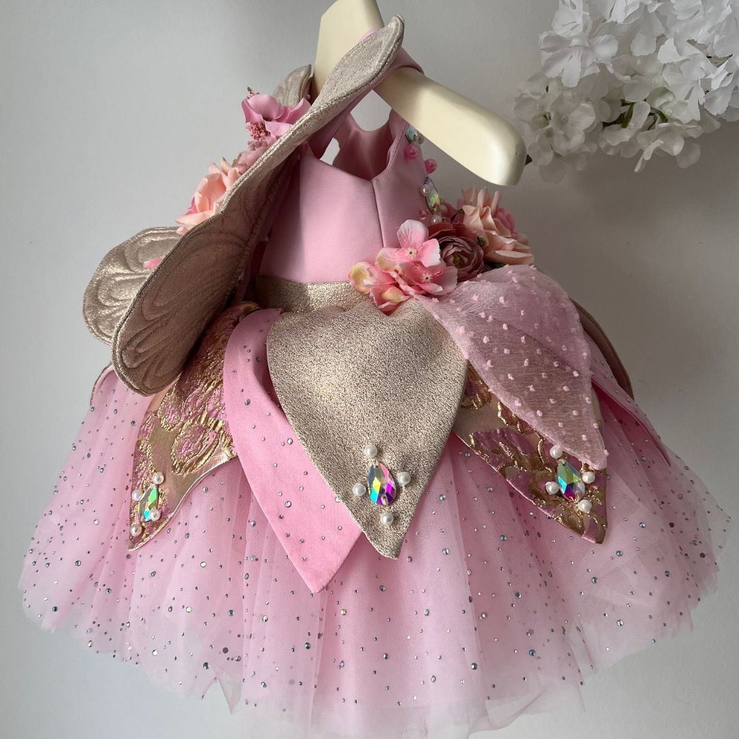 strapless open back dress Sugar Plum Fairy Girls Birthday Dress & Gilded Golden Wings