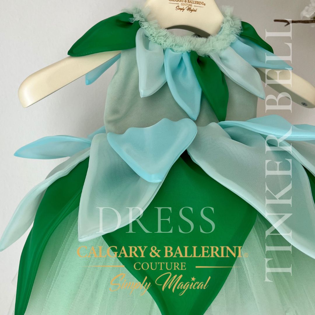 green fairy dress side view of garment 