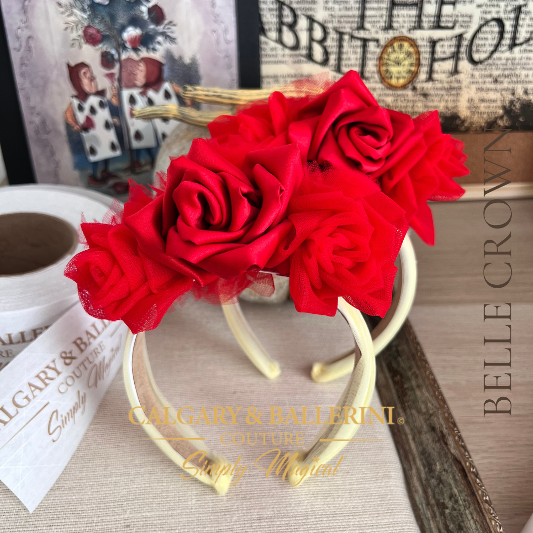 Fairytale red rose headband for girls and toddlers