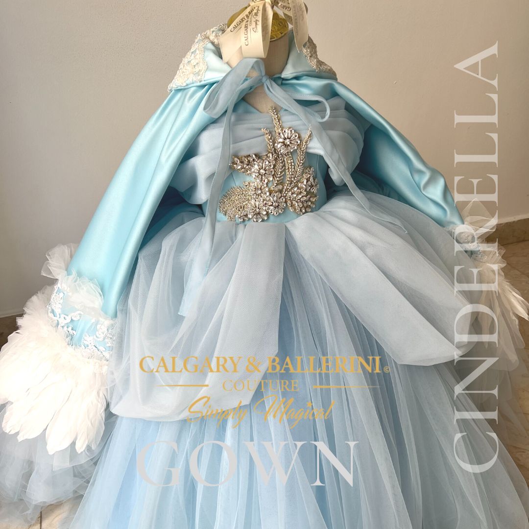 Shop Matching Fantasy Princess Gown – Luxury Disney Inspired Blue Ball Gown with Matching Doll Outfit for Heirloom Memories, Calgary and Ballerini.