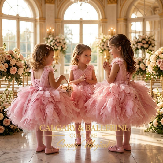Pink Feather Birthday Dress Girls
