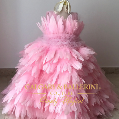 Pretty Pink Birthday Girl Feather Ball Gown