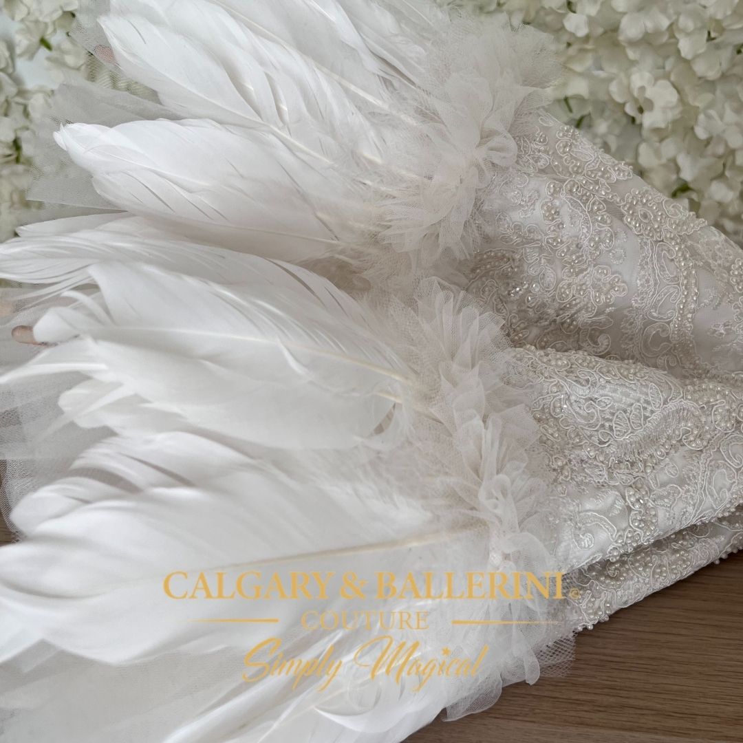 The "Ethereal Swan" Heirloom Feather & Pearl Parasol White