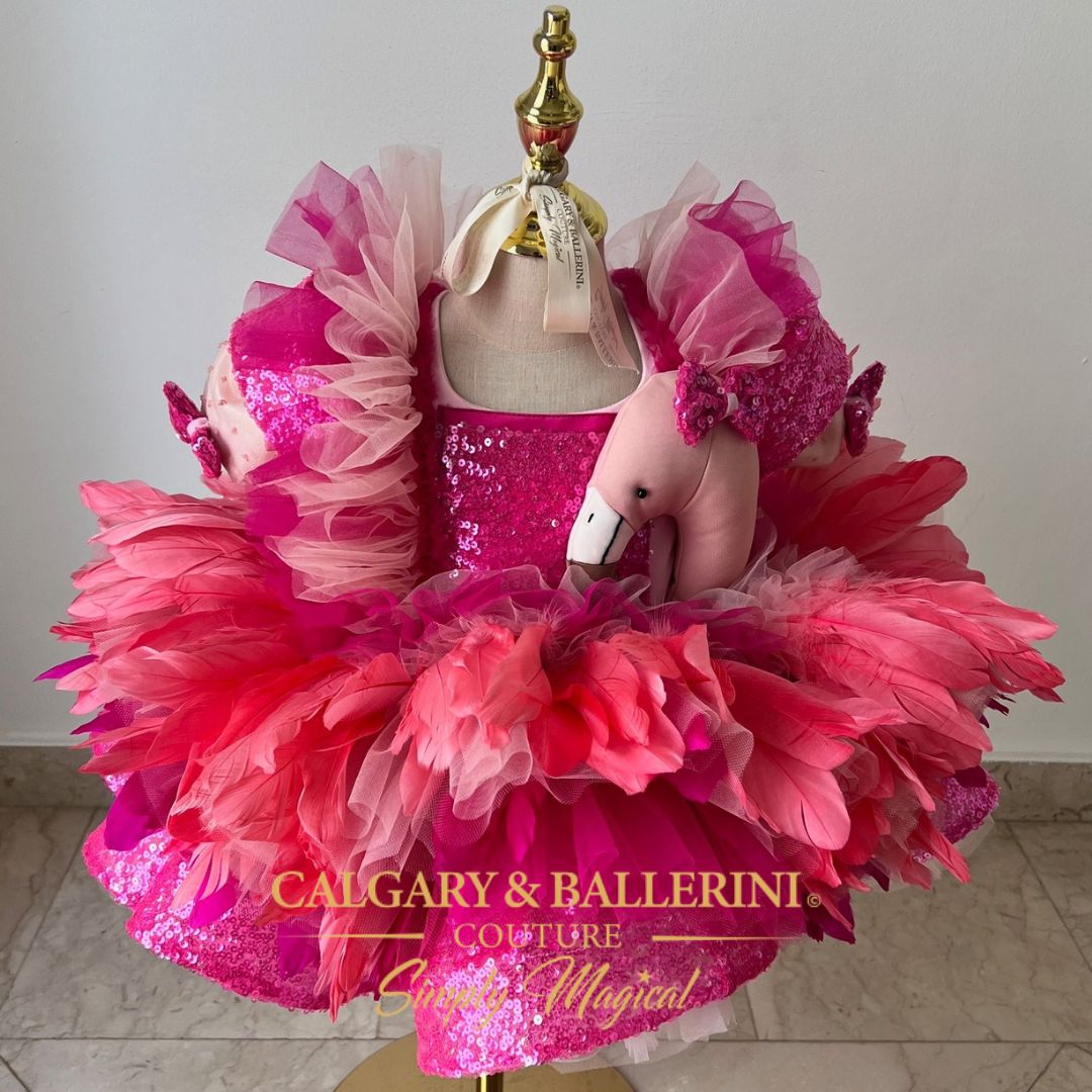 Couture flamingo-themed tutu dress for first birthdays