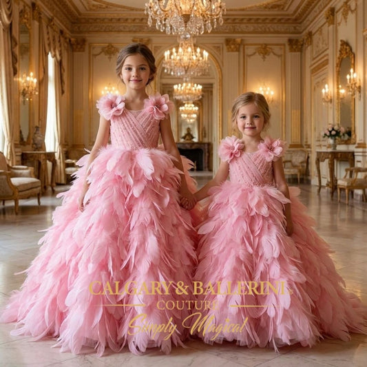 Pink Goose Feather Dress for Girls