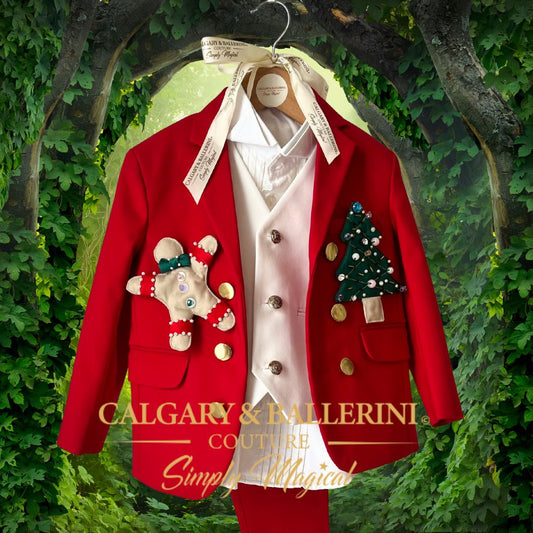 Red Gingerbread Boy Couture Suit | $650 Designer Outfit | Calgary & Ballerini