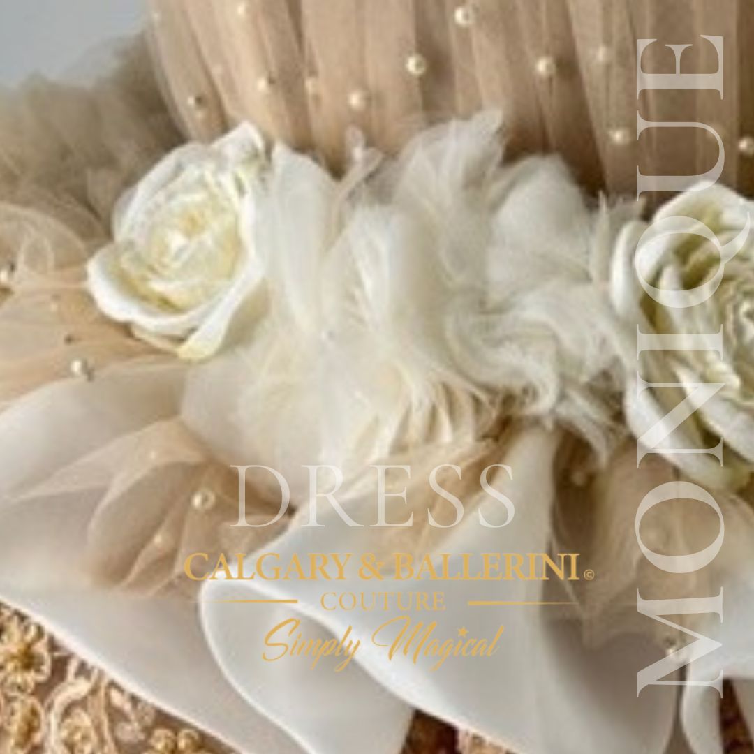 pleated tulle bodice with pearls and handmade flowers  