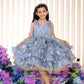 Platinum Blue Feather Dress (Ages 6M–10Y) Luxury Kids Party Outfit