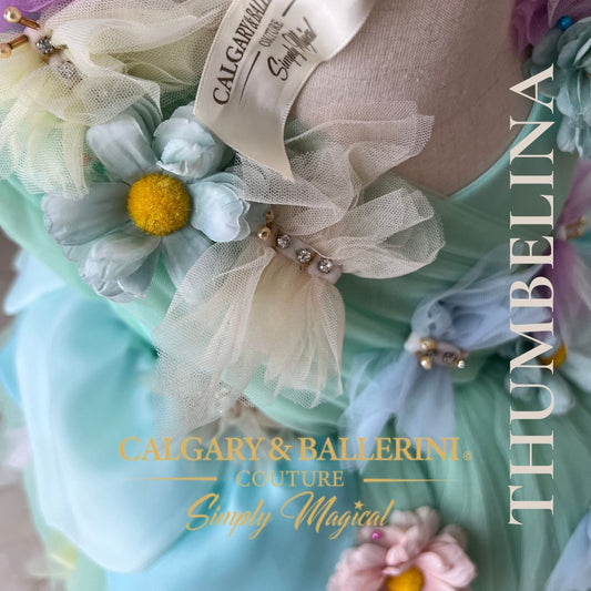 Handmade birthday party mint fairy dress with butterflies and flowers, luxury light green tulle birthday gown, boutique heirloom couture for spring garden portraits, Calgary and Ballerini.