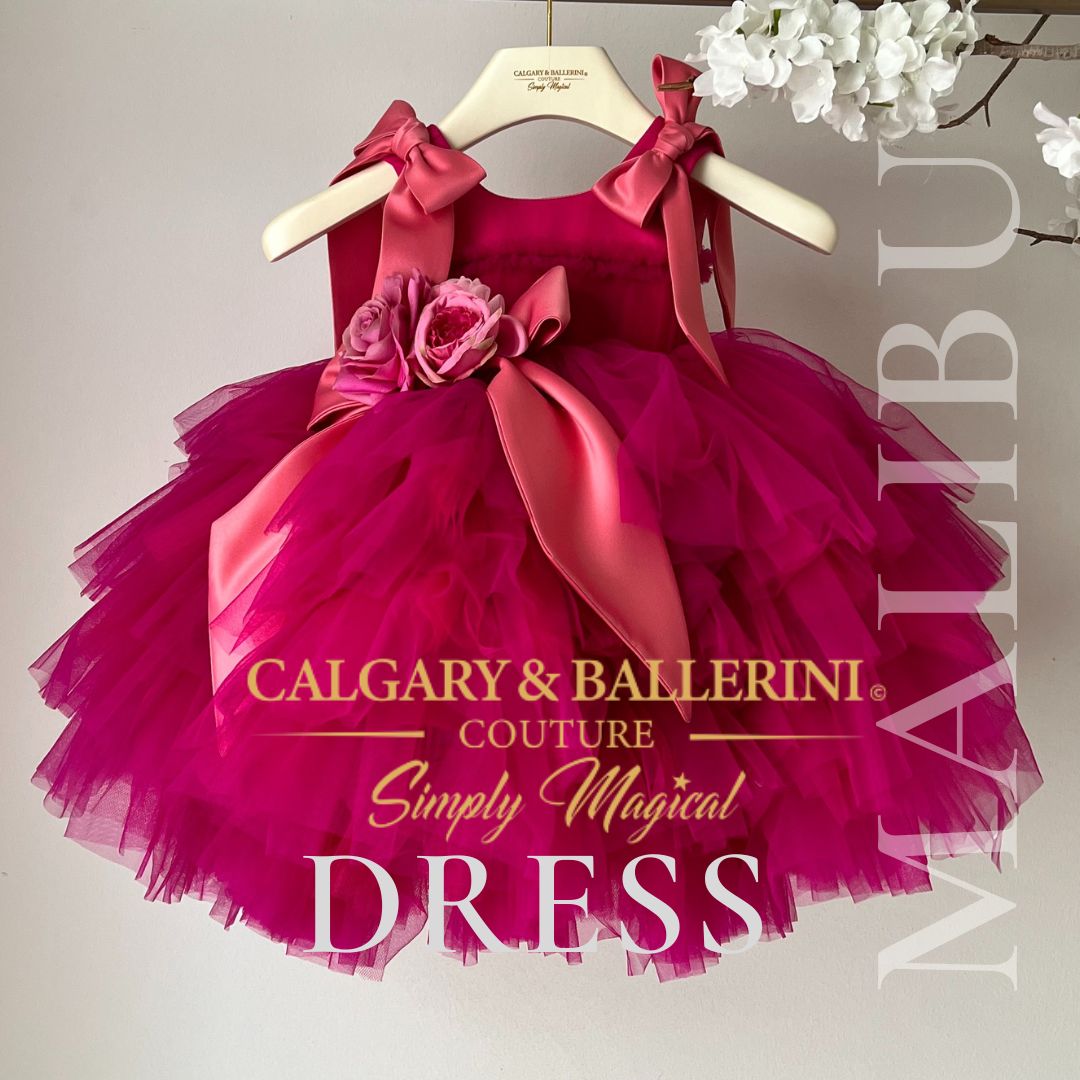 Hot pink baby birthday dress with satin bow