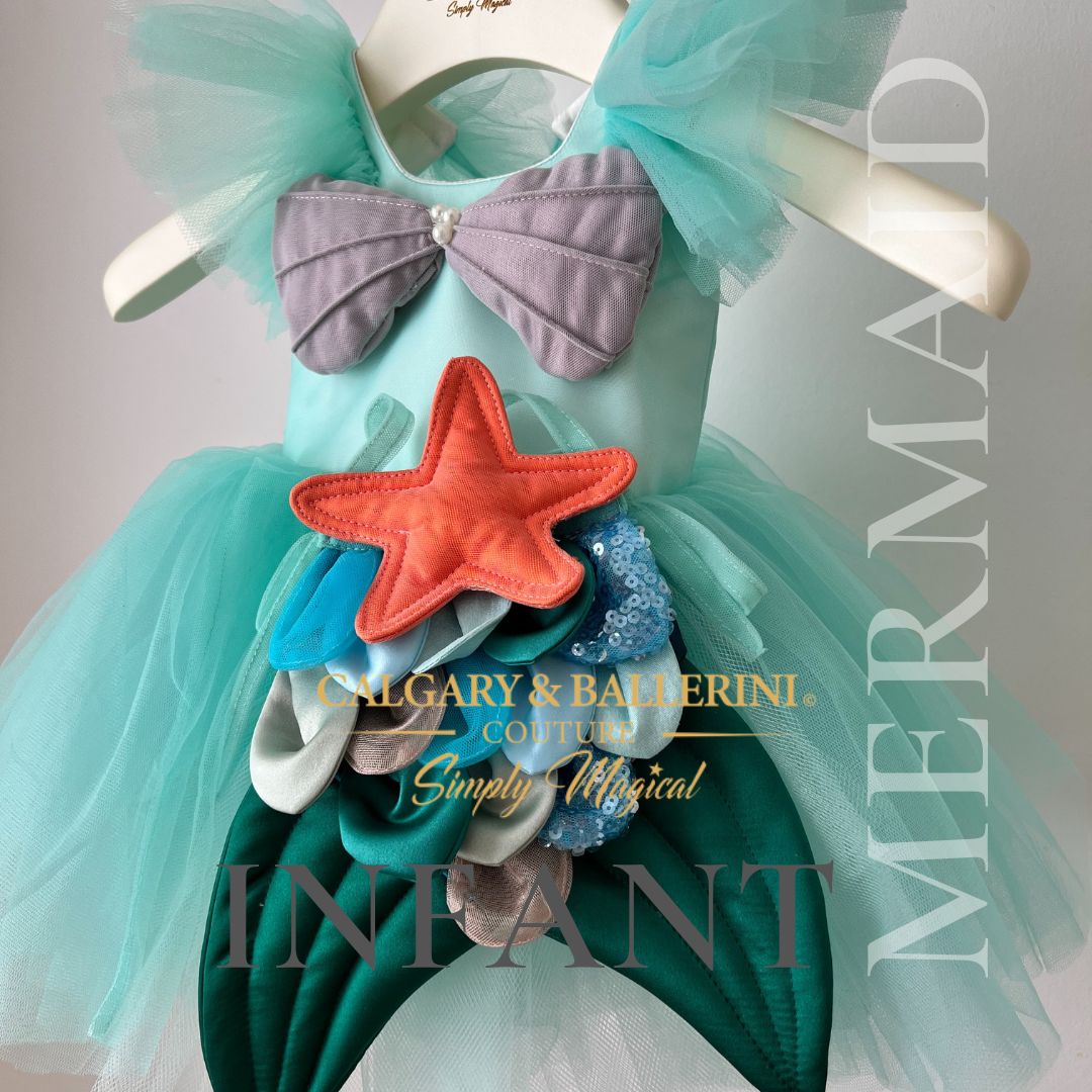 side view of the mermaid tail sensory tail ties at waist side  mermaid birthday dress 