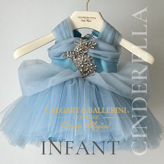 Luxury Bell infant dress with rose details, headband, and baby shoes