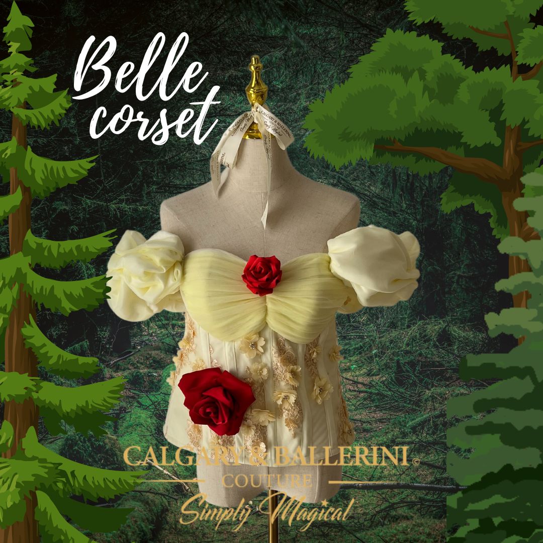 Luxury Belle Corset Costume with Red Rose Details for Adults