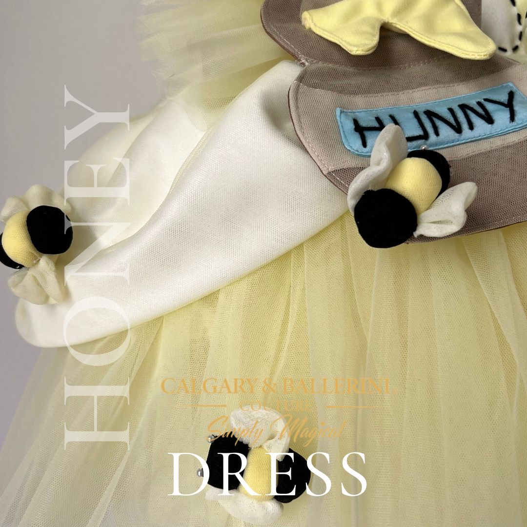 Heirloom Winnie the Pooh Birthday Collection – High-End Yellow Tulle Princess Dress with Artisan Bee Embellishments and Luxury Packaging, Calgary and Ballerini