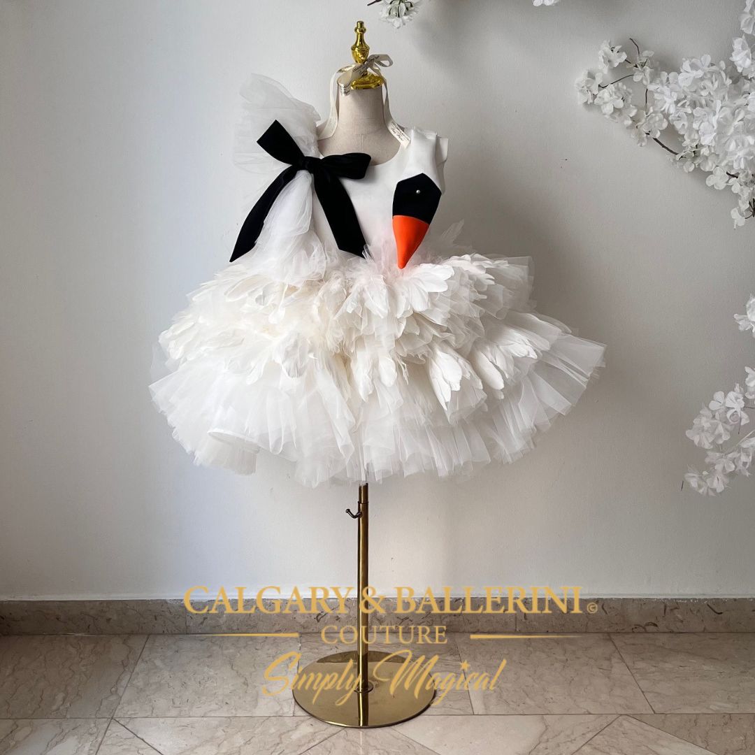 Luxury Björk Swan Dress with feather details for adults