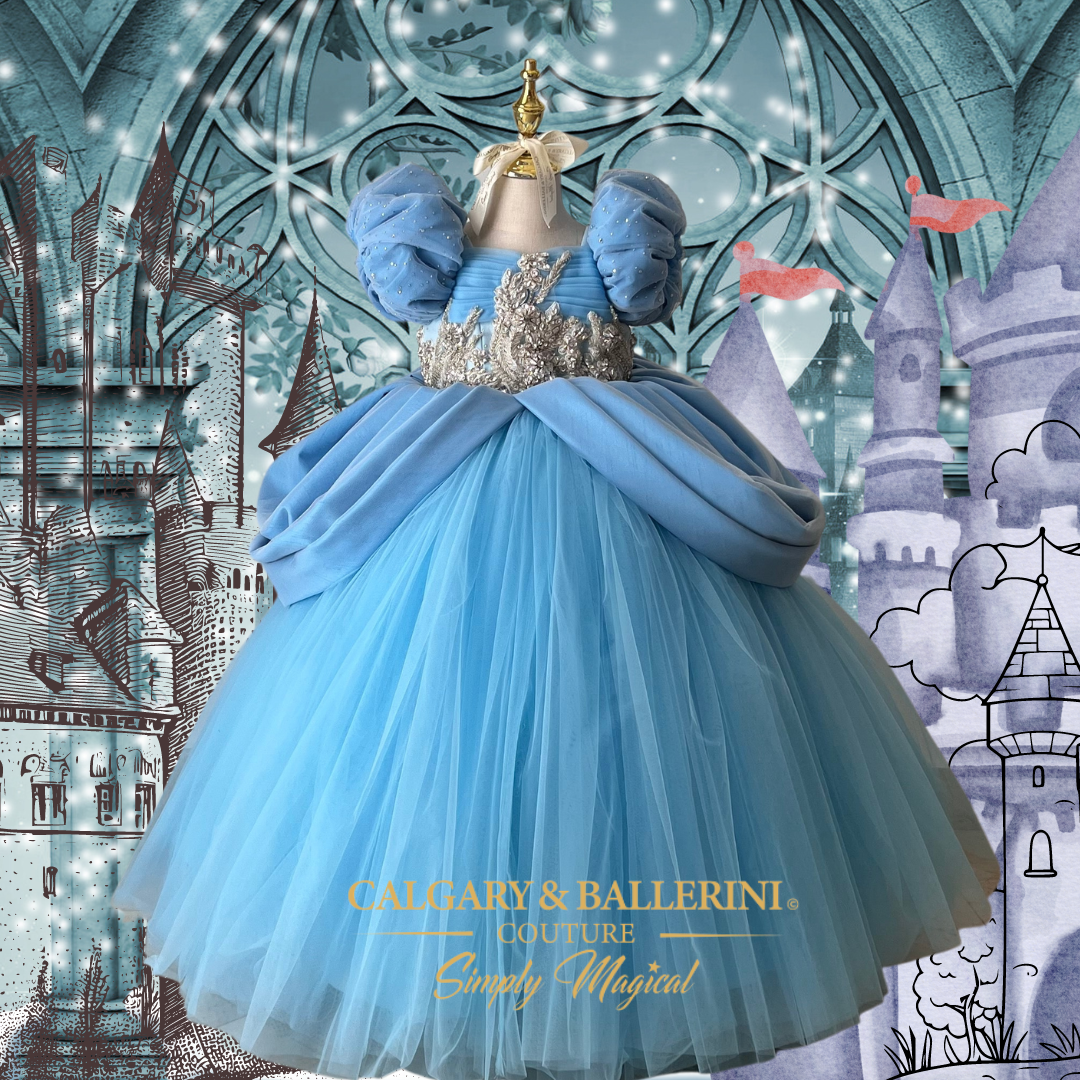 Luxury Cinderella gown for kids with rhinestone bodice