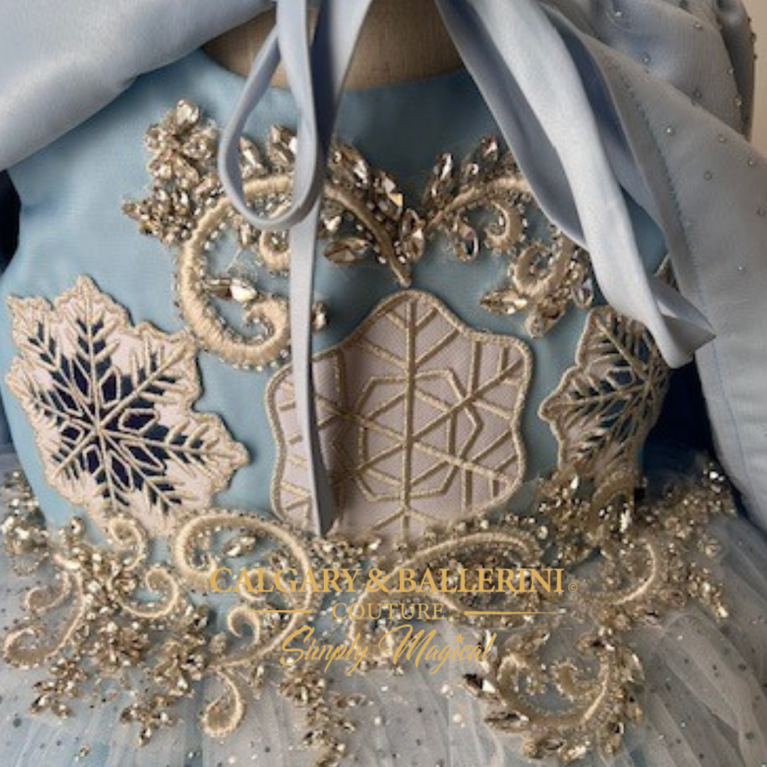 shop Luxury elsa frozen sparkling snow queen Frozen inspired gown, handmade ice blue princess dress with hand-sewn silver crystals and layered snowflake lace, artisan birthday couture, Calgary and Ballerini.