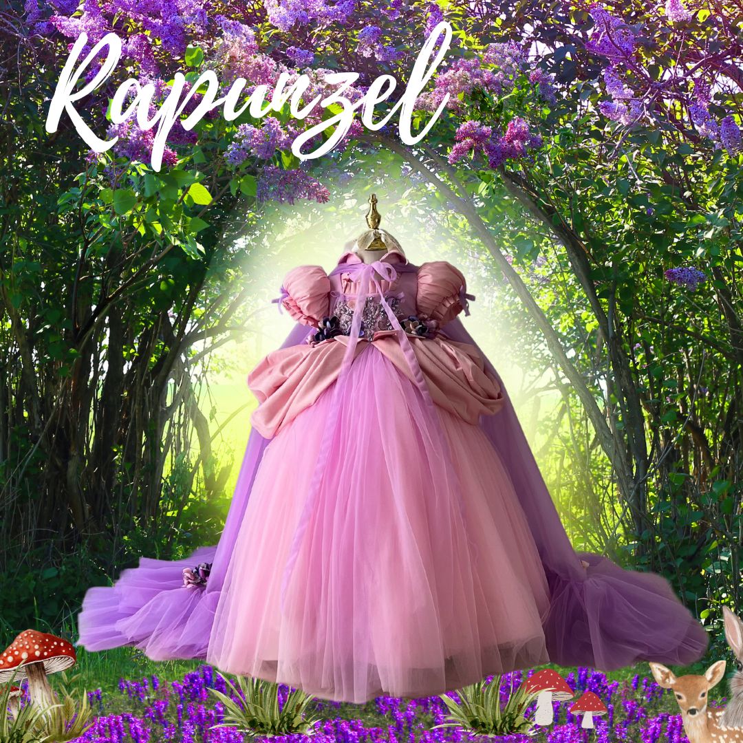 Luxury Rapunzel costume for girls with embroidered details