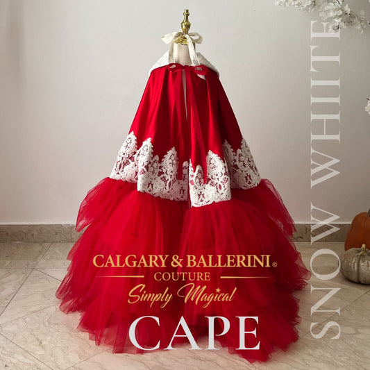 Luxury red cape for princess with white collar and ruffles