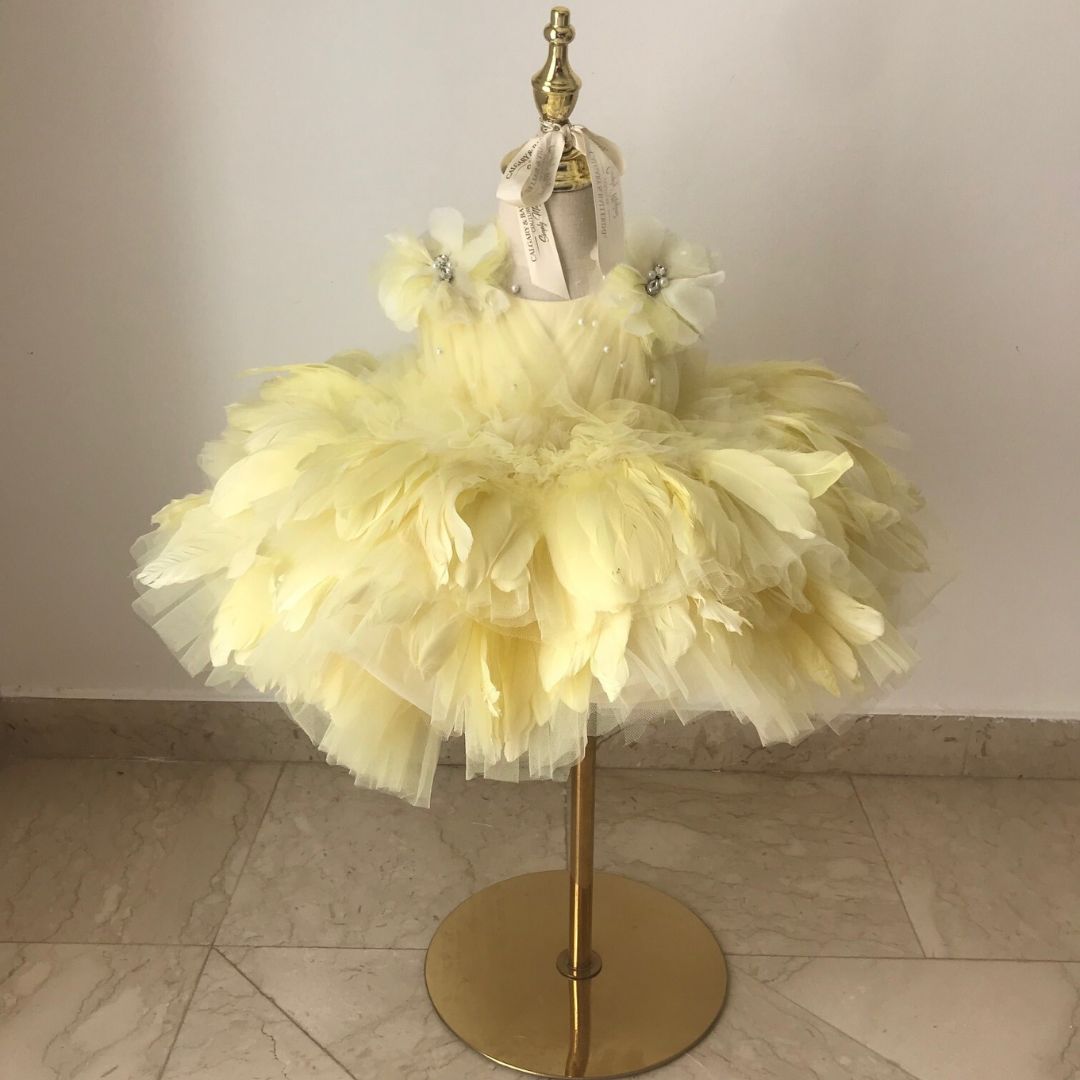 yellow feather dress 