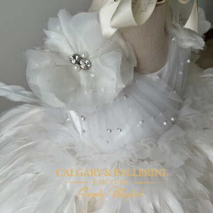 White Goose Feather (Ages 6M–10Y) Kids Birthday Party Dress