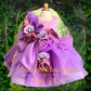Hand-stitched purple goose feather dress for baby girl, luxury 1st birthday violet gown, artisan heirloom couture with feather trim Calgary and Ballerini