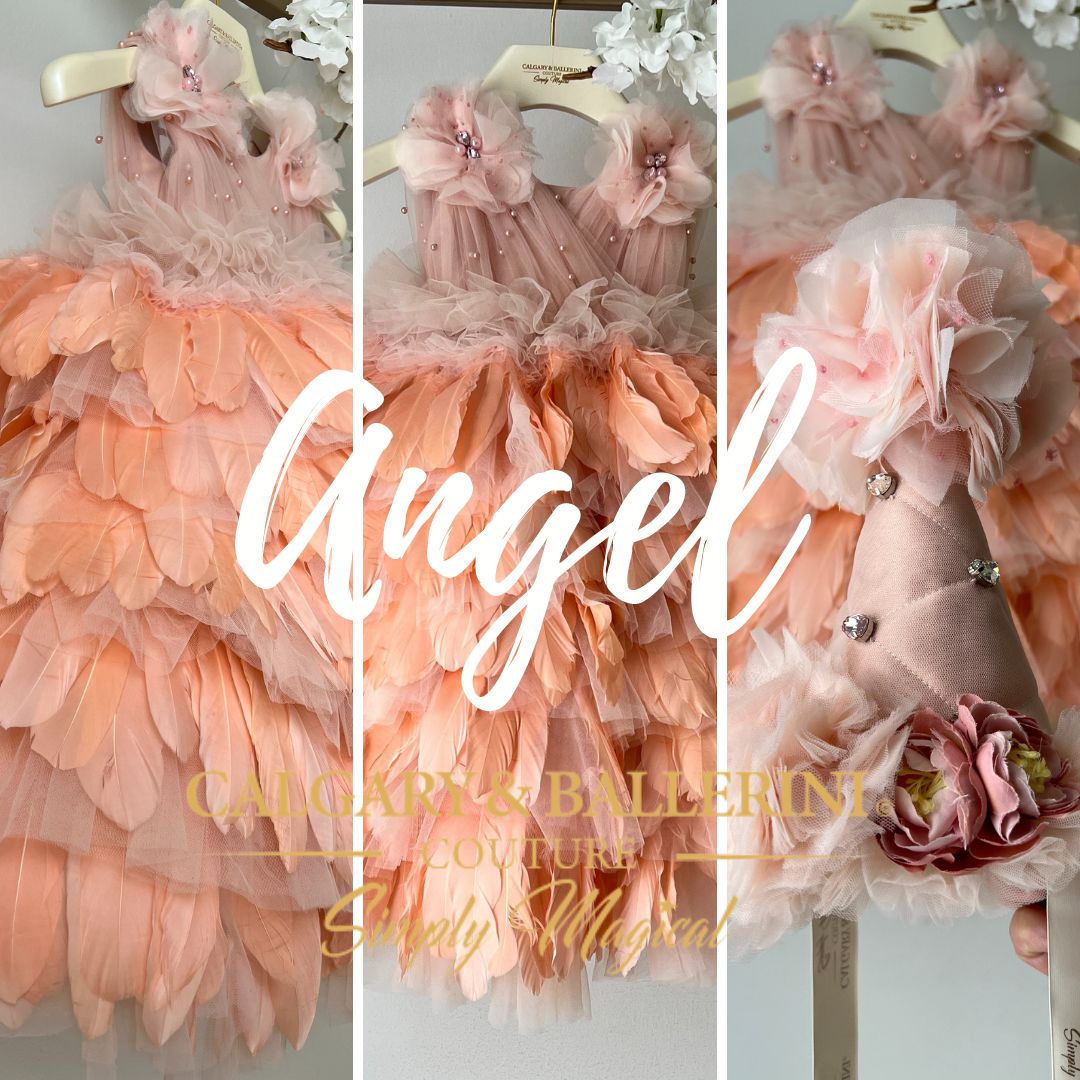 peach feather dress 