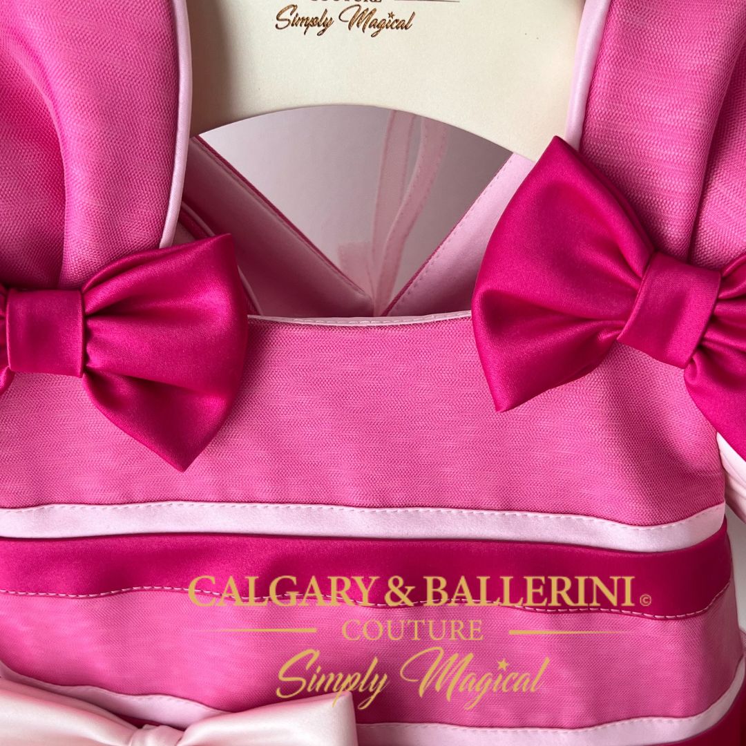 winnie the pooh baby clothes Pink dress with large bows and 'Calgary & Ballerini' branding