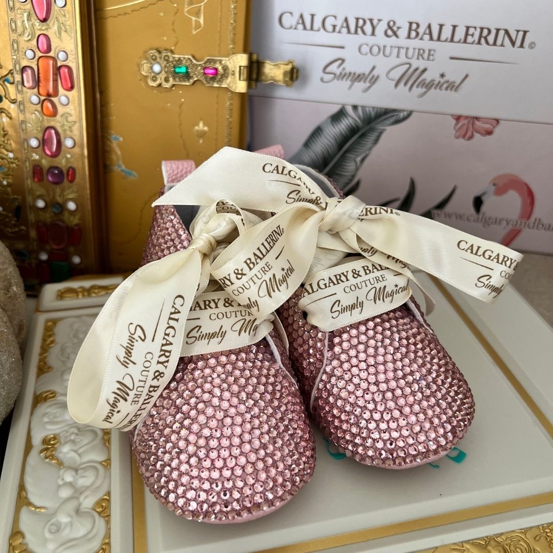 Exclusive Pink Crystal Sparkle Baby Princess Shoes – High-End Heirloom Rhinestone Ballerina Flats for Royal Birthdays, Calgary and Ballerini.