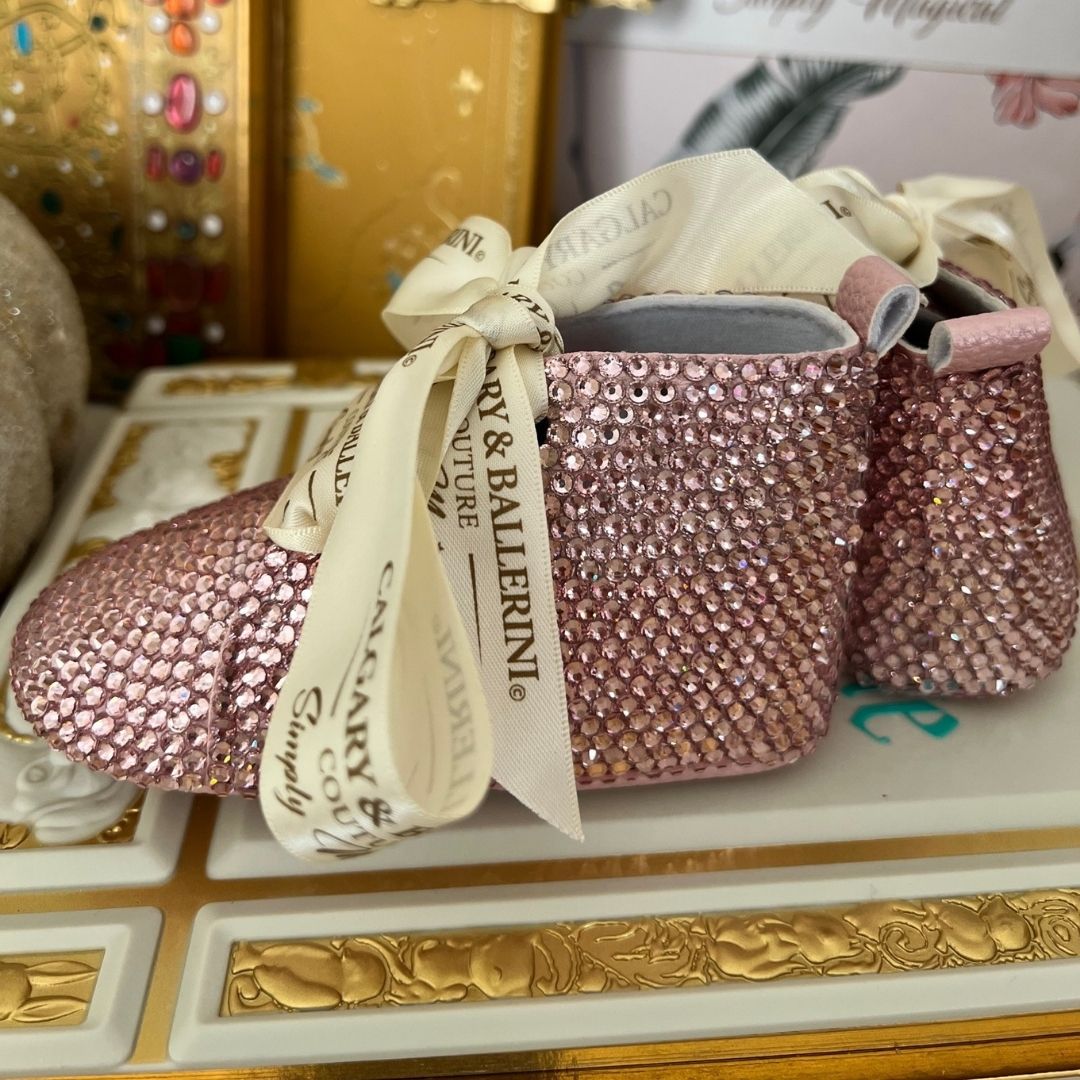 Shop Pink Rhinestone Baby Shoes – Luxury Hand-Crystallized Milestone Keepsake for Professional Baby Photography, Calgary and Ballerini.
