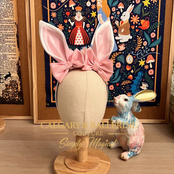 Pink bunny ears headband with bows