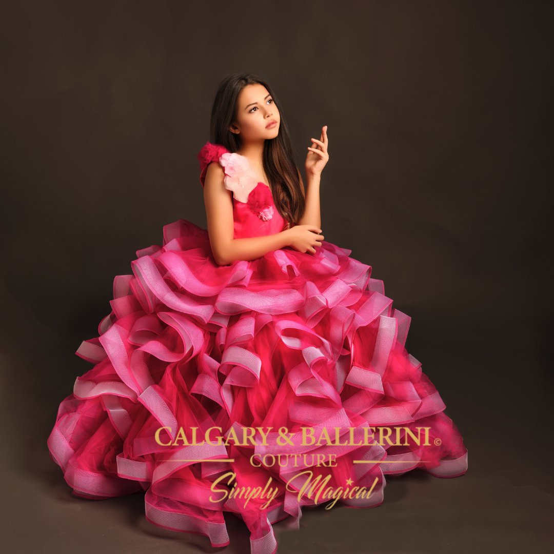 designer pink flower girl gown kids 