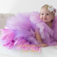 Princess first birthday outfit with ruffles and satin bow for baby girls