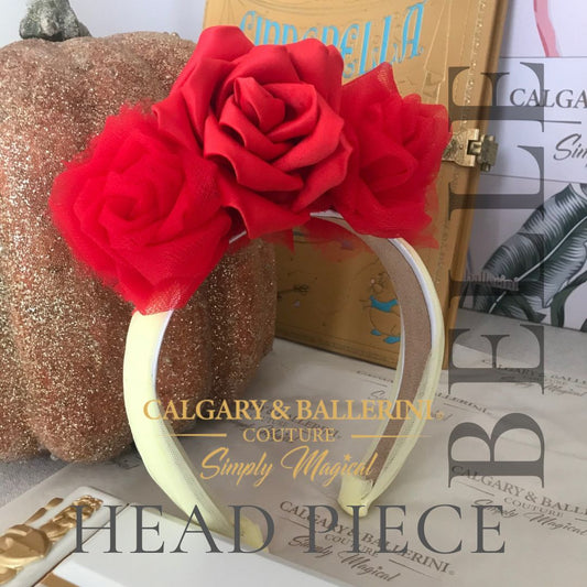 Red flower headband with roses for princess Belle costume