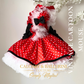 Red polka dot birthday outfit with white trim for girls