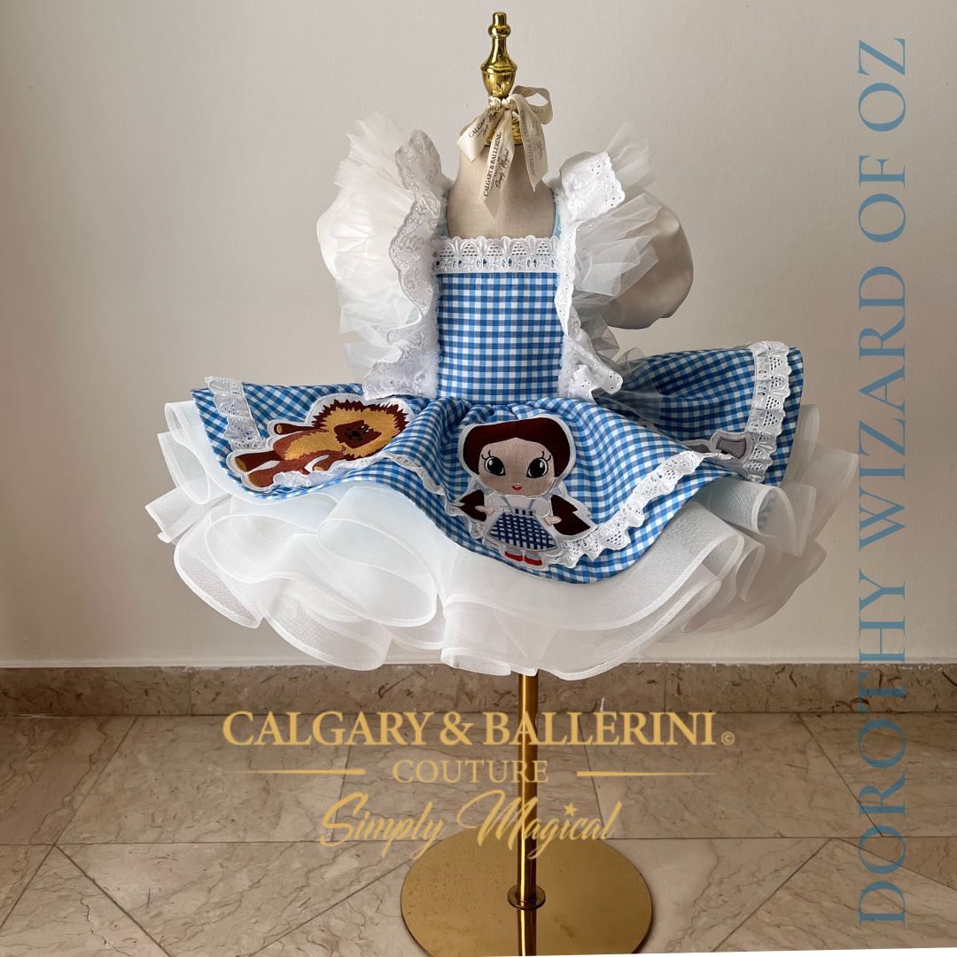 Shop our luxury Dorothy blue gingham birthday dress, the ultimate Wizard of Oz theme party outfit with exquisite handmade character details