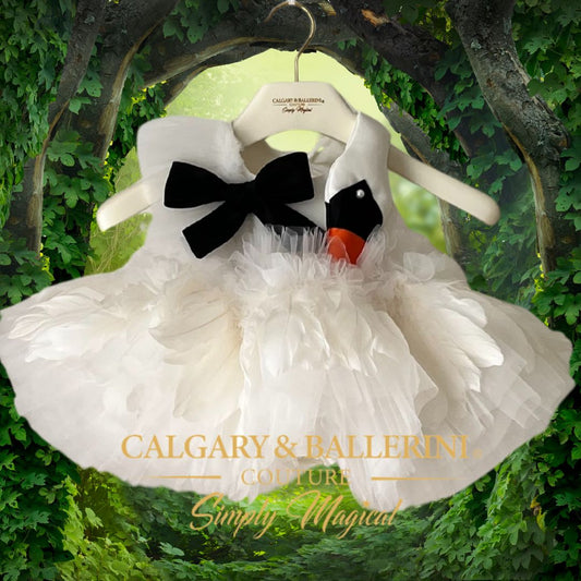 Shop Calgary and Ballerini Swan Lake Glacier White 1st Birthday Gown. Shop Bespoke Milestone Couture for Girls.