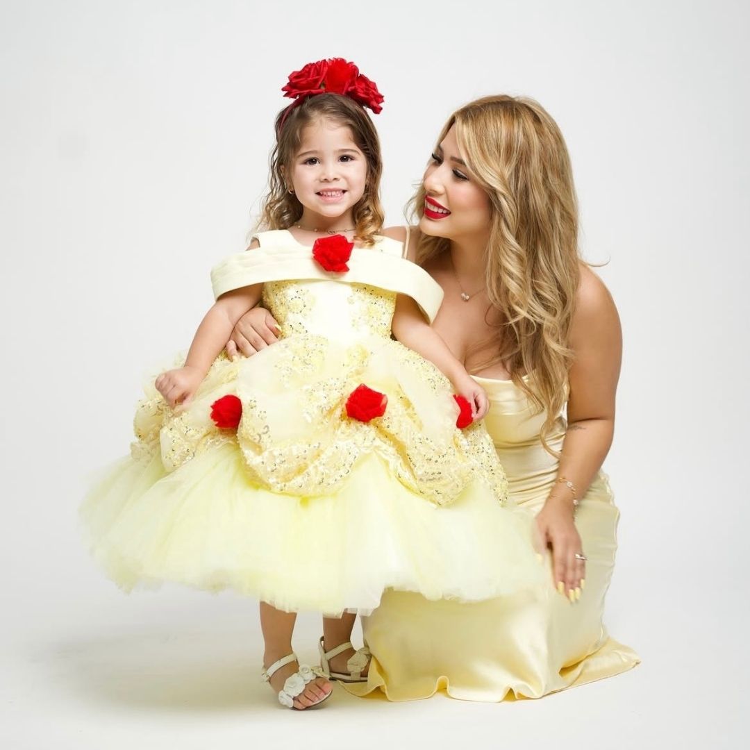 Buy Artisan Belle Princess Dress for Girls | Yellow Lace & Rose Milestone Portrait Gown