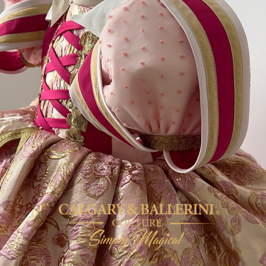 Twirl-ready pink tulle skirt on Sleeping Beauty princess dress for birthdays and events